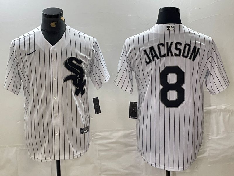 Men Chicago White Sox #8 Jackson White stripe Nike Game 2024 MLB Jersey style 1